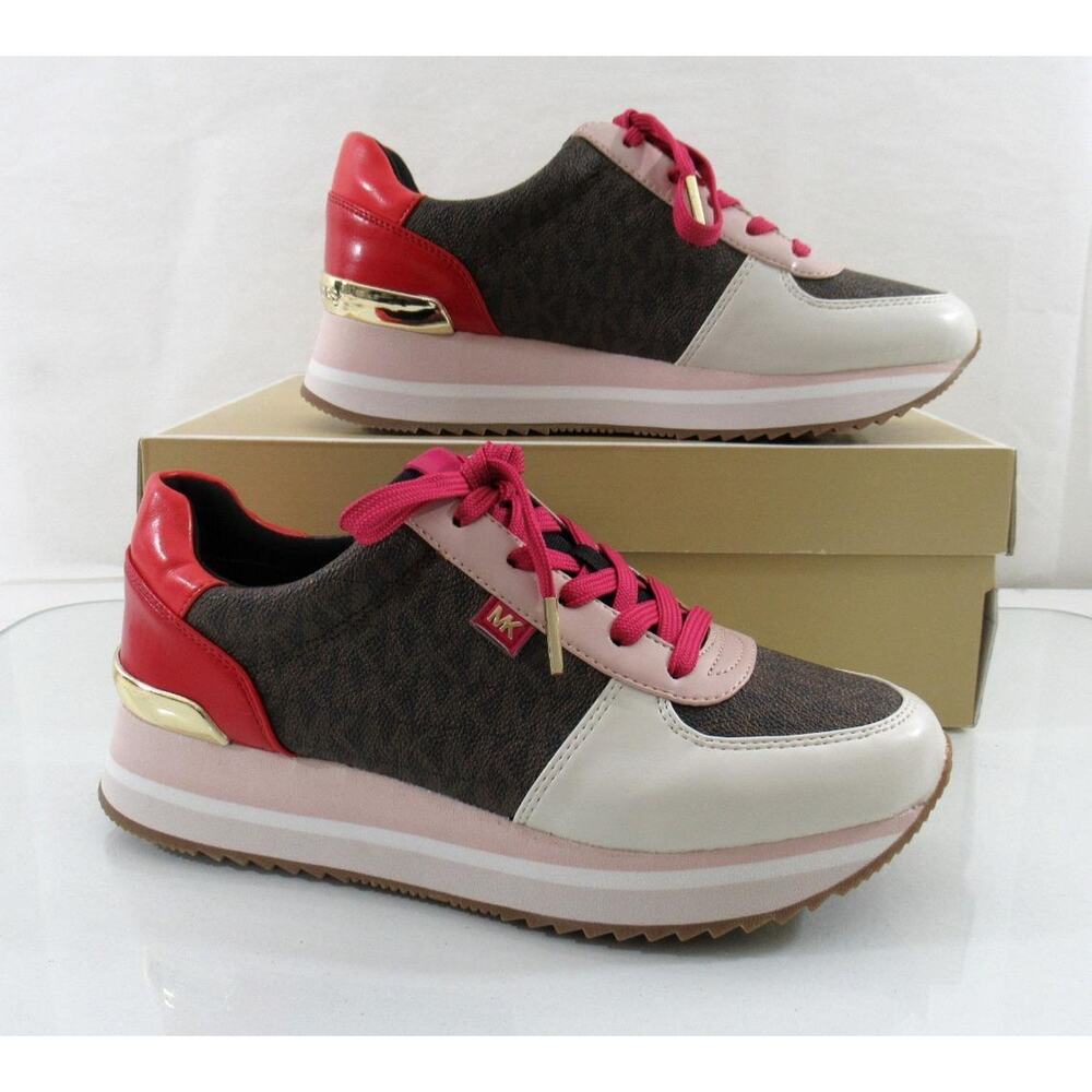 Michael Kors Size 7 Monique Trainer Lace Up Sneakers MK Logo Brown - Picture 5 of 8